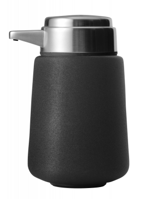 Schwarzer Vipp Seifenspender mit Edelstahlpumpe für Badezimmer und Küche, modernes Design.